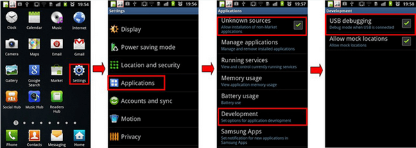 Android 2.3 veya Daha Öncesi: USB Hata Ayıklamayı Etkinleştir