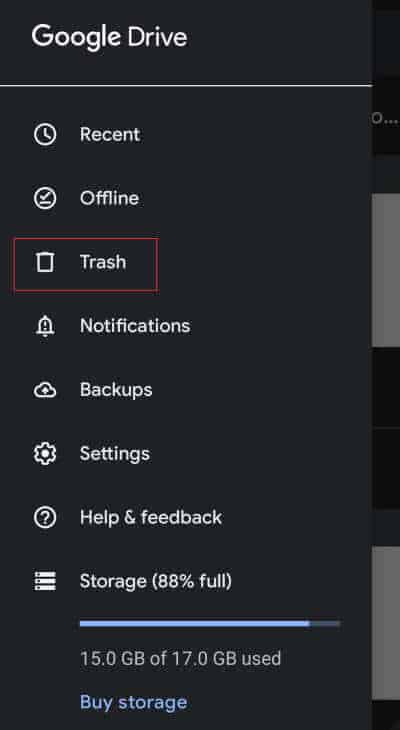Android'de Çöp Kutusu - Google Drive'da Çöp Kutusunu Bulun