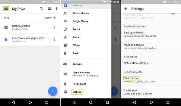Google Drive Önbelleği ve Verileri Temizle