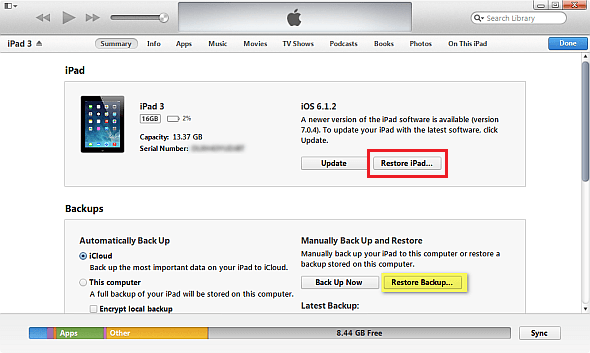 iPad'i iTunes Yedeklemelerinden Geri Yükleyin