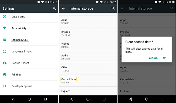Android'de önbelleğe alınmış verileri temizle