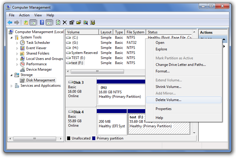 Windows Disk Yönetimi Yoluyla Bölümü Silme