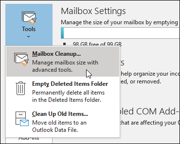 Outlook'u Düzeltmek İçin Posta Kutusu Boyutuna Bakın PST Bulunamıyor