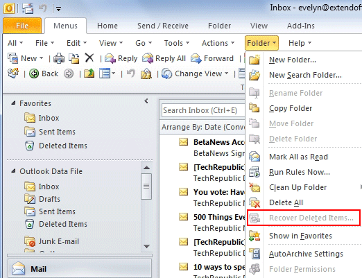 Silinen E-posta Outlook 2010'u Kurtar