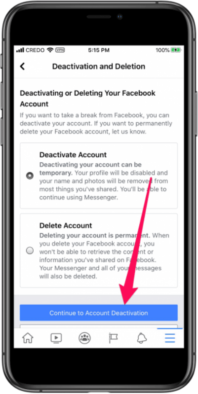 Facebook'ta Hesabı Devre Dışı Bıraktıktan Sonra Hesabı Devre Dışı Bırakmaya Devam Et'i seçin
