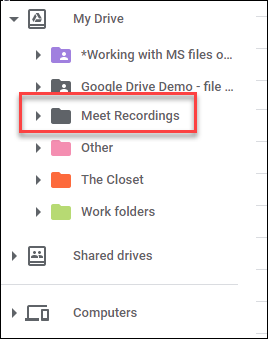 Google Drive'daki Google Meet Kayıtları