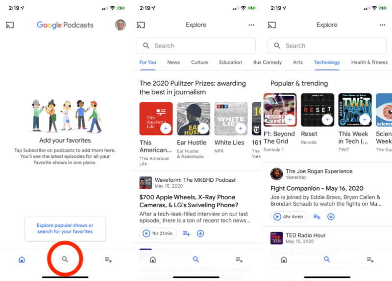 Android'de iTunes Podcast'lerine Erişmek için Google Podcasts Uygulamasını Kullanma