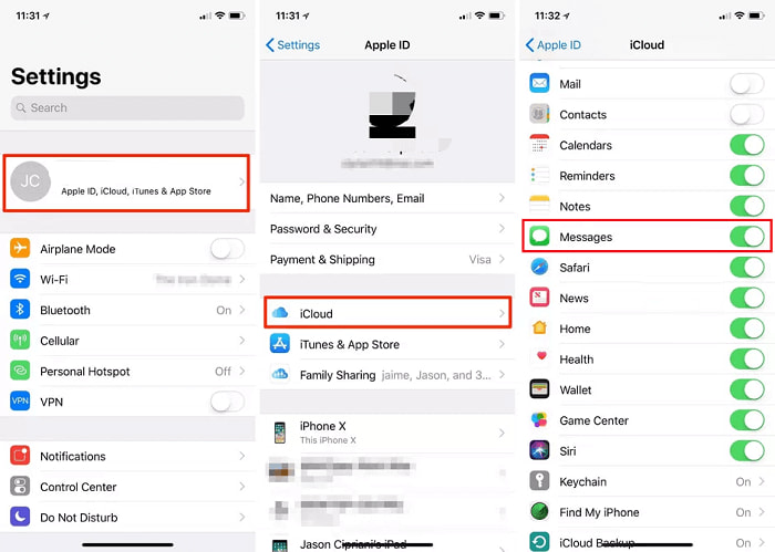 “Mesajlar Yeni iPhone'a Aktarılmadı” Sorunu için iCloud Ayarlarını Kontrol Edin