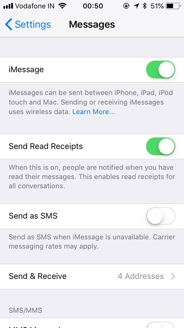 iMessage'ın Etkin olup olmadığını kontrol edin