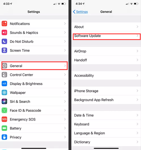 iPhone'dan Kaybolan Videoyu Geri Yüklemek için Yazılım Güncellemesi