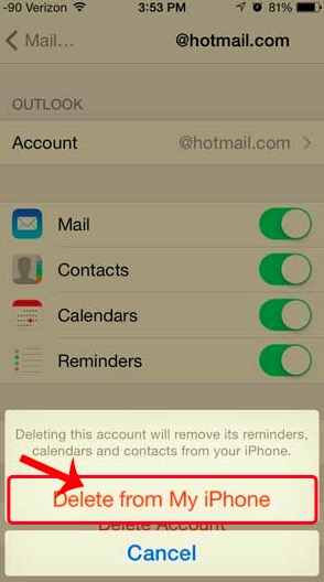 Düzeltmek için Hotmail Hesabını iPhone'umdan Silin
