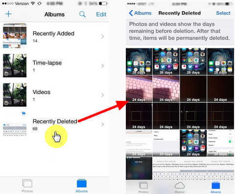 iOS'ta Çöp Kutusu - Fotoğraflar'da Son Silinen Albümü Bulma