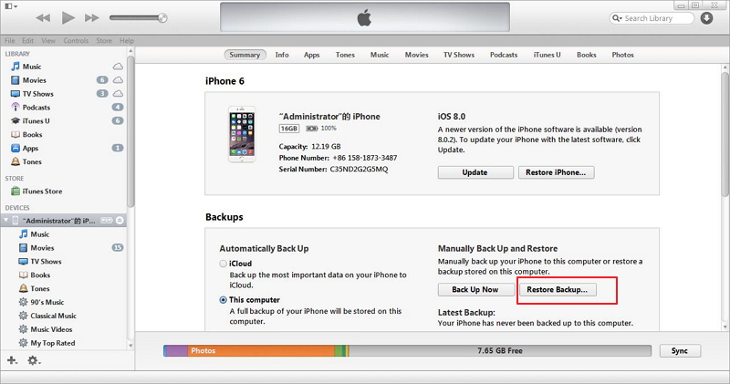 iTunes Yedeklemeyi iPhone'a Geri Yükleyin