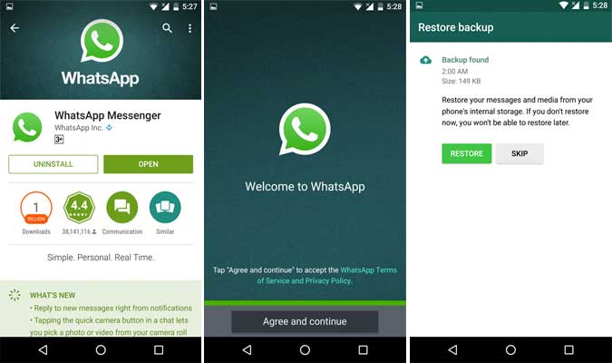 Whatsapp Android'i yeniden yükleyin