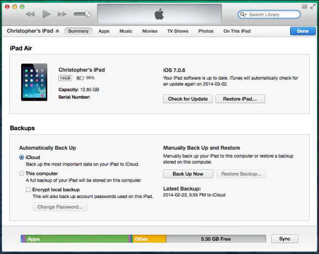 iTunes'u Kullanarak iPad'imi Yedekle