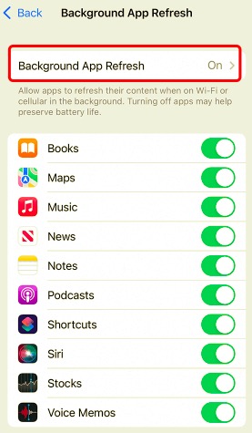 iPod Yavaş Sorununu Düzeltmek için Arka Plan Uygulaması Yenileme özelliğini kapatın