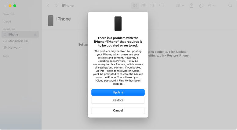 Kilitli iPhone'u Silmek için Finder'ı Kullanma