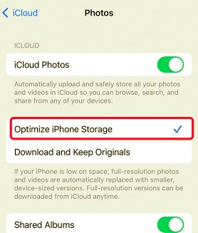 iPhone'un Depolama Sorunum Yok Dediğini Düzeltmek için iPhone Depolamasını Optimize Et'i açın