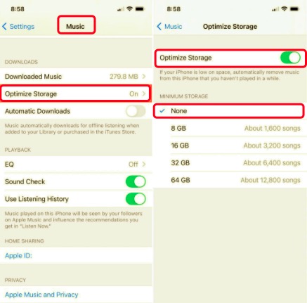 iPhone'da Sistem Depolamasını Silmek İçin Müzik İndirmeleri İçin Depolamayı Optimize Edin