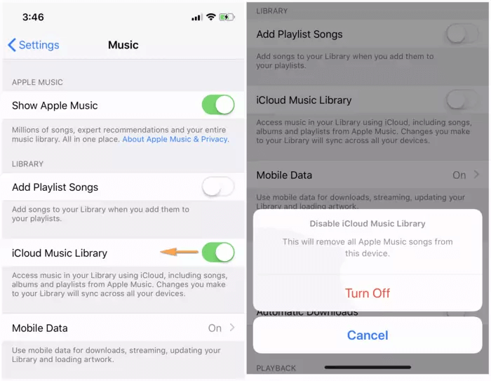 İPhone'a Müzik Ekleyemiyorum Düzeltmek için iCloud Müzik Kitaplığını Devre Dışı Bırakın