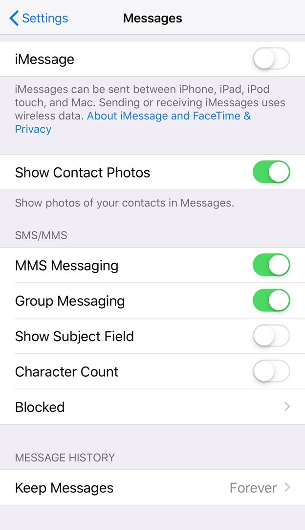 iPhone'un Android'den Metin Almamasını Düzeltmek için Mesaj Ayarlarını Kontrol Edin