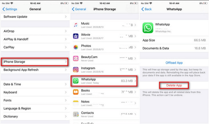 iPhone'unuzun Ayarlarını Kullanarak iPhone'daki WhatsApp Önbelleklerini Temizleme