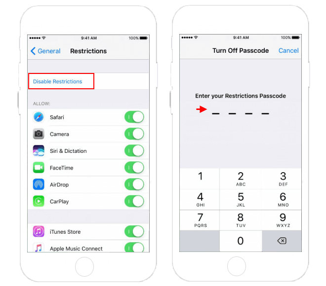 iOS 11 ve Alt Sürümler için Kısıtlı Modu Devre Dışı Bırakın