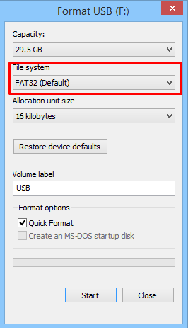 USB Dosya Sistemini FAT32'ye Biçimlendirin