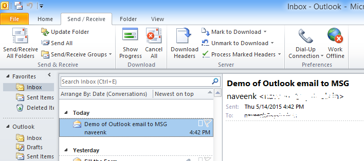 Outlook E-postasını .MSG Dosyasına Aktarın