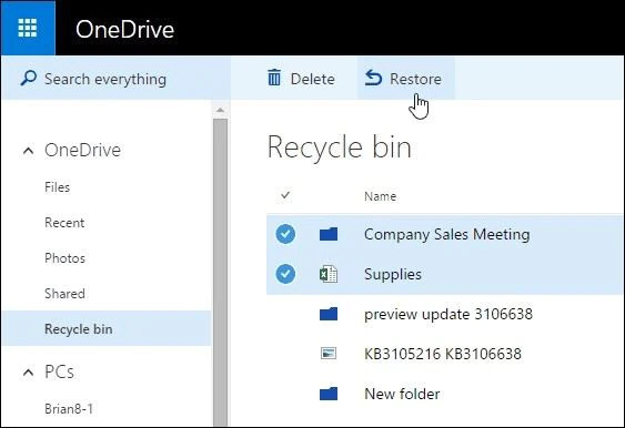OneDrive Geri Dönüşüm Kutusundan Dosyaları Kurtarma