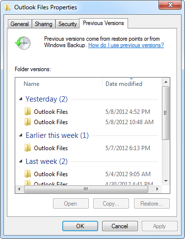 Outlook'ta Silinen PST Dosyalarını Kurtarmak için Önceki Sürümü Geri Yükleyin