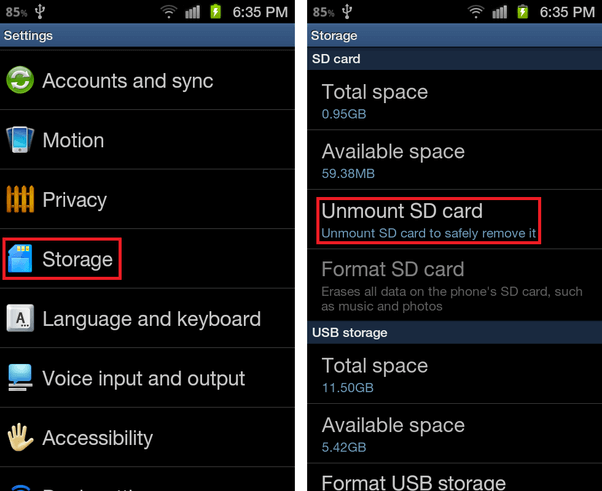 SD Kart Algılanmadı Android Unmount Sd