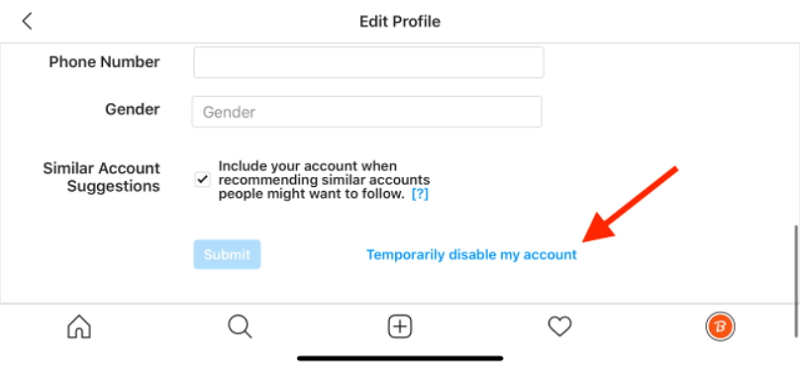 Instagram'da Hesabımı Geçici Olarak Devre Dışı Bırak'a dokunun