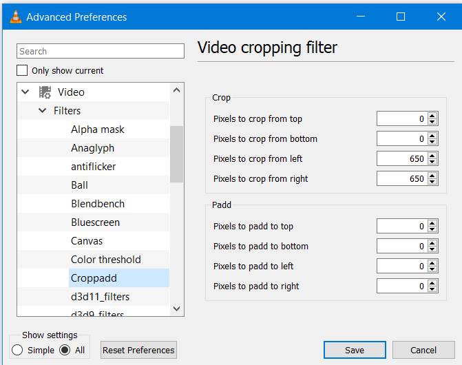 VLC ile Videoyu Kırpmak için Cropadd'i seçin