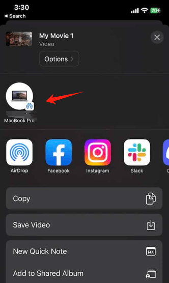 iPhone'dan Mac'e Airdrop iMovie