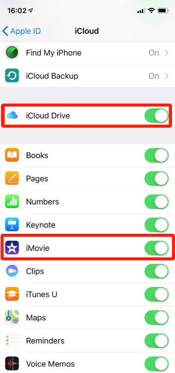 iPhone'da iMovie için iCloud Senkronizasyonunu Etkinleştirme