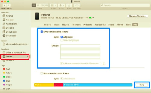 Kişileri iPhone'dan iPad'e Eşitlemek için Finder'ı kullanın