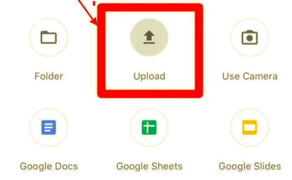 Fotoğrafları iPhone'dan PC'ye iTunes olmadan Aktarmak için Google Drive'da Yükle'ye dokunun