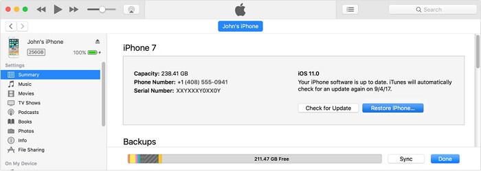 Homw Düğmesini Onarmak için iPhone'u iTunes ile Geri Yükleyin