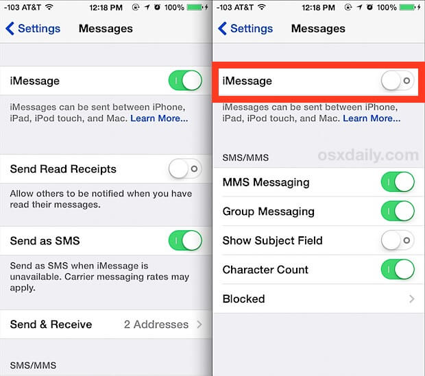 Sıra Dışını Düzeltmek için iMessage'ı Kapatın ve Tekrar Açın