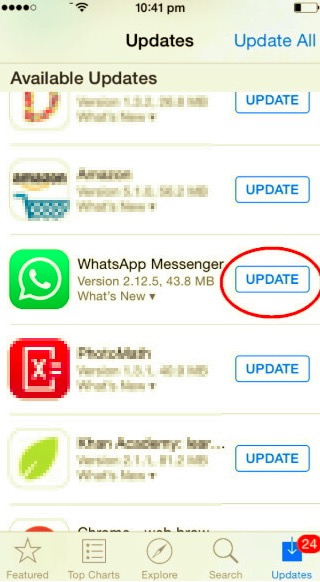 WhatsApp'ın Çalışmamasını Düzeltmek için WhatsApp Güncellemesini Kontrol Edin