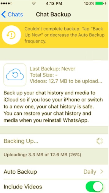 İCloud Yedeklemeyi Bitiremediğinden Başarısız WhatsApp Yedekleme