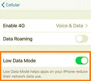 WhatsApp'ın Çalışmamasını Düzeltmek için iPhone Düşük Veri Modunu Kapatın