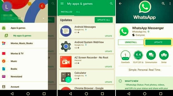 WhatsApp'ın Çalışmamasını Düzeltmek için Android'de WhatsApp'ı Güncelleyin
